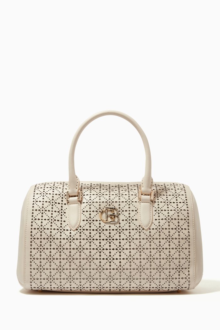 

Top Handle Bowling Bag in Embossed Leather, Neutral