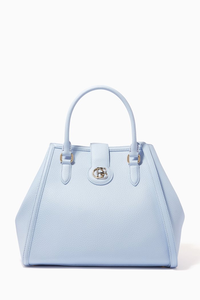 

Top Handle Bag in Grained Leather, Blue