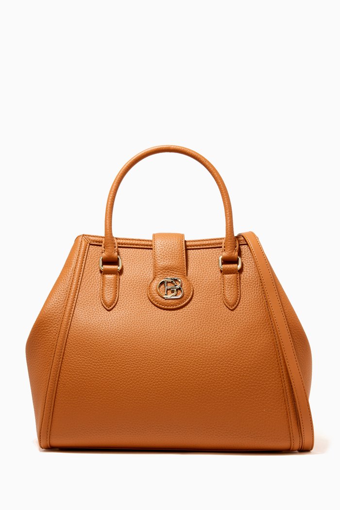 

Top Handle Bag in Grained Leather, Brown