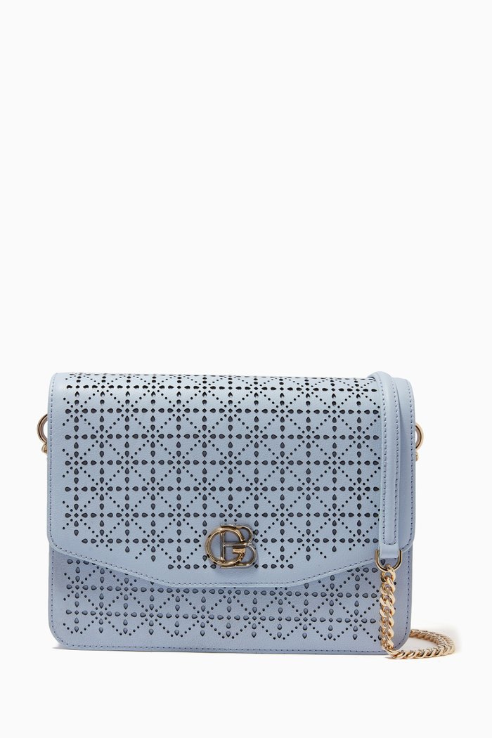

Crossbody Bag in Embossed Leather, Blue