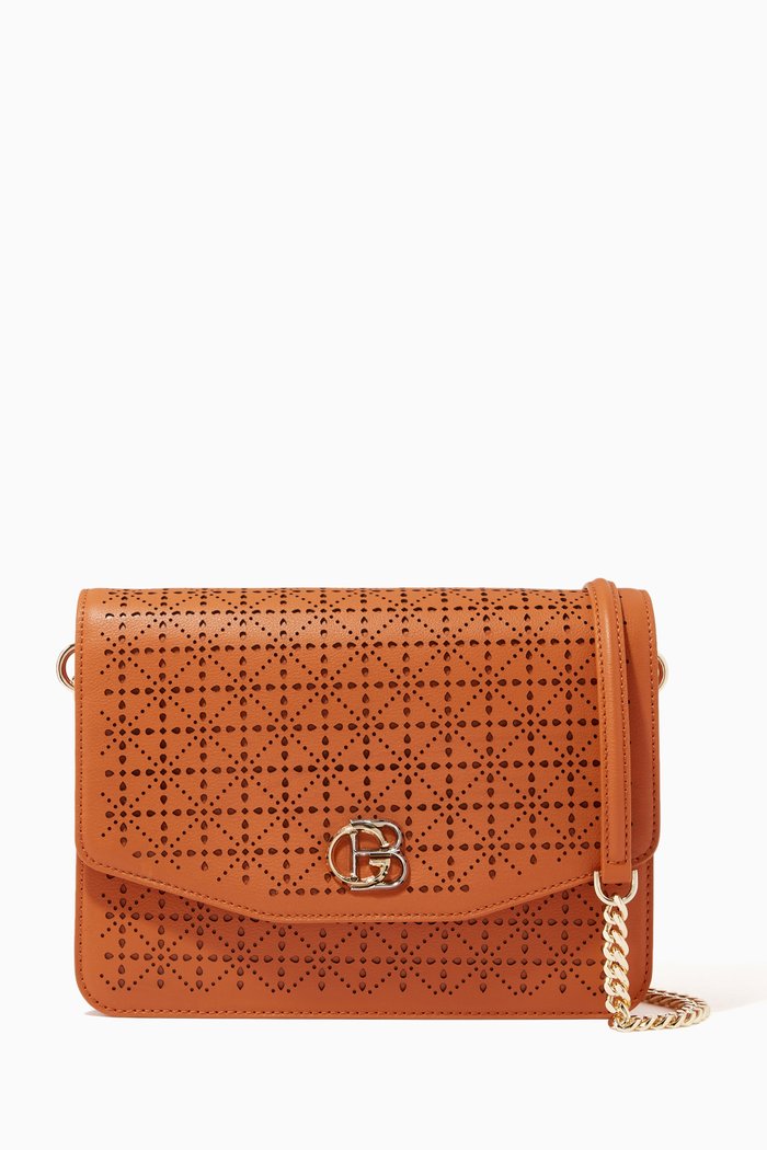 

Crossbody Bag in Embossed Leather, Brown