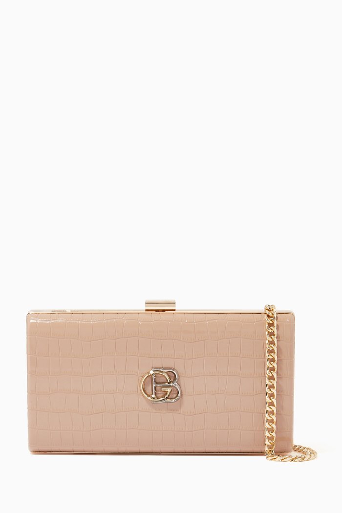 Clutch in Snake-embossed Leather, Neutral
