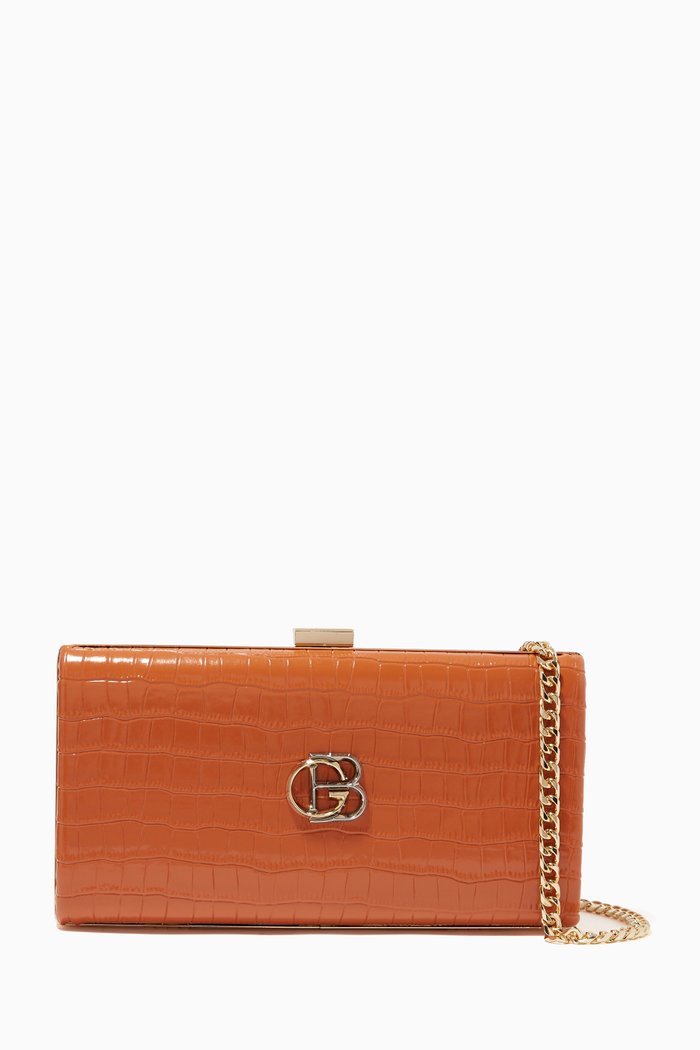 

Clutch in Snake-embossed Leather, Brown