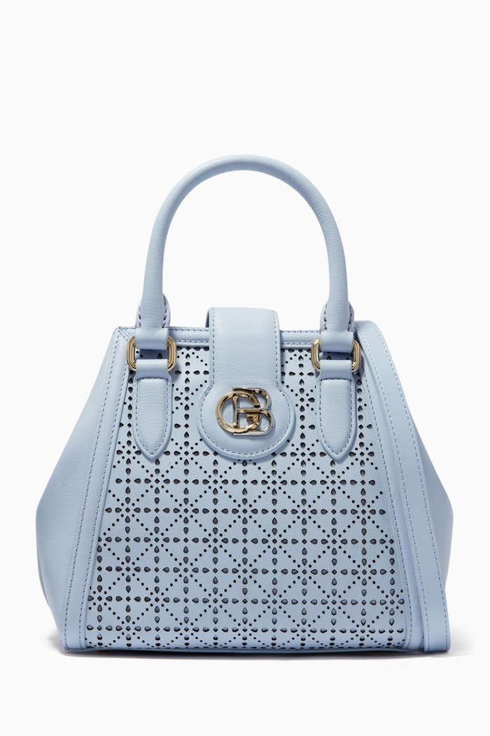 

Top Handle Bag in Embossed Leather, Blue