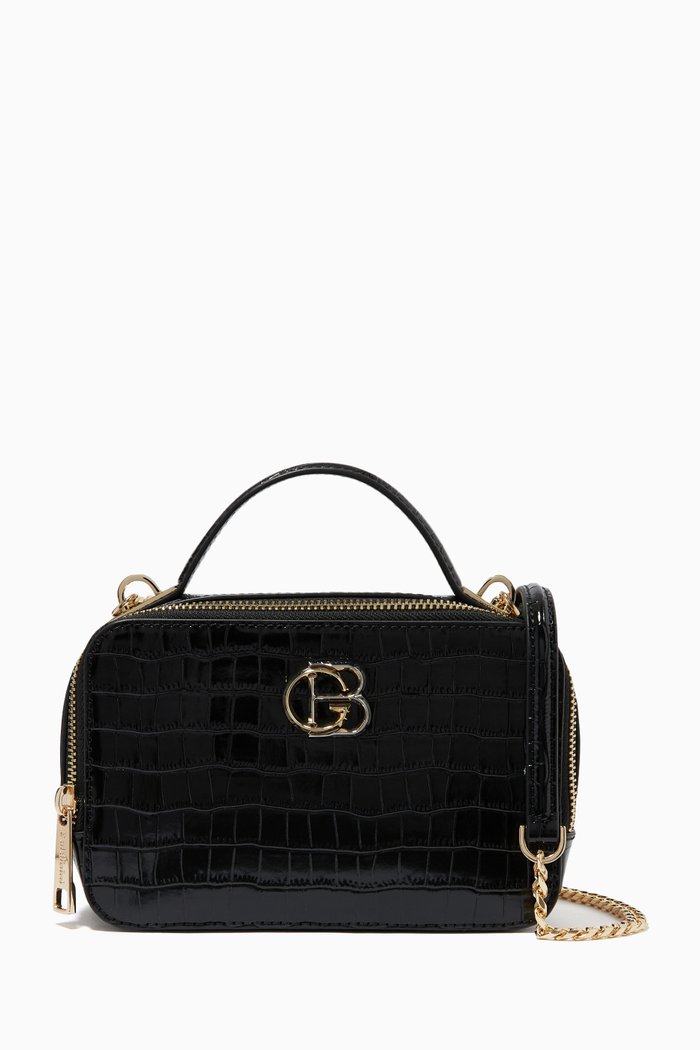 

Crossbody Bag in Snake-embossed Leather, Black