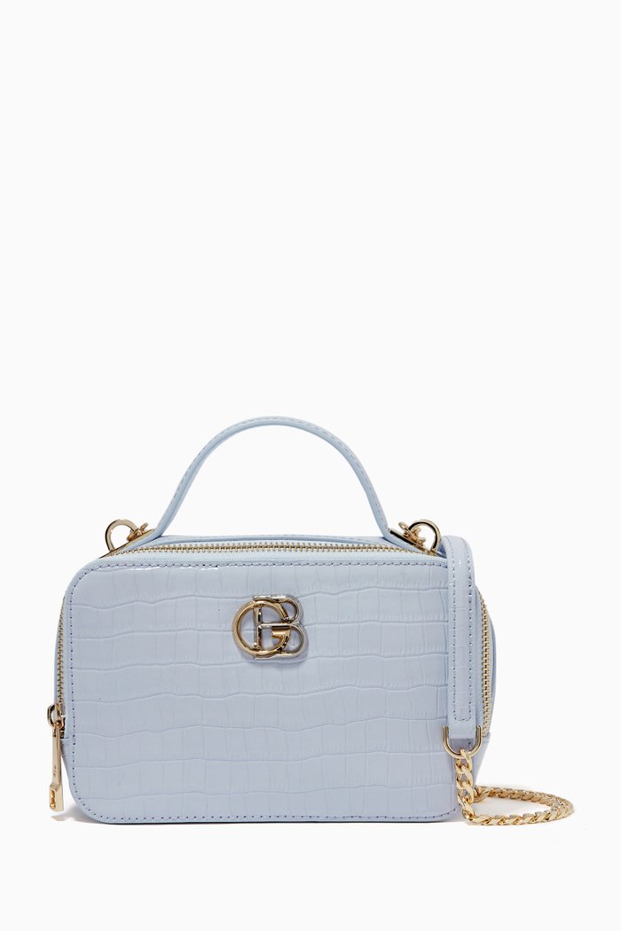 

Crossbody Bag in Snake-embossed Leather, Blue