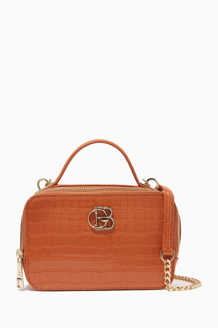 

Crossbody Bag in Snake-embossed Leather, Brown