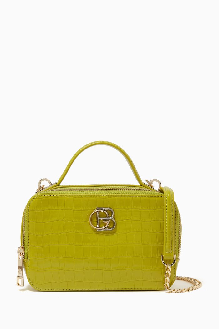 

Crossbody Bag in Snake-embossed Leather, Green