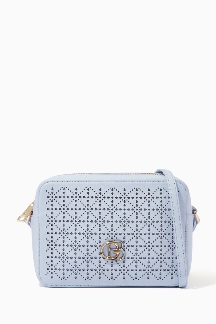 

Crossbody Bag in Embossed Leather, Blue