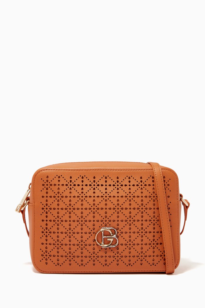 

Crossbody Bag in Embossed Leather, Brown