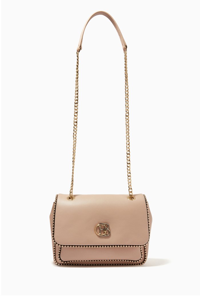 

Studded Crossbody Bag in Smooth Leather, Neutral