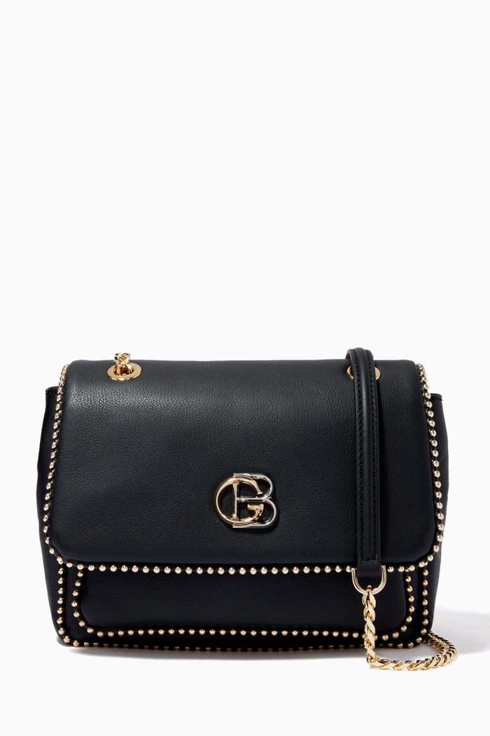 

Studded Crossbody Bag in Smooth Leather, Black