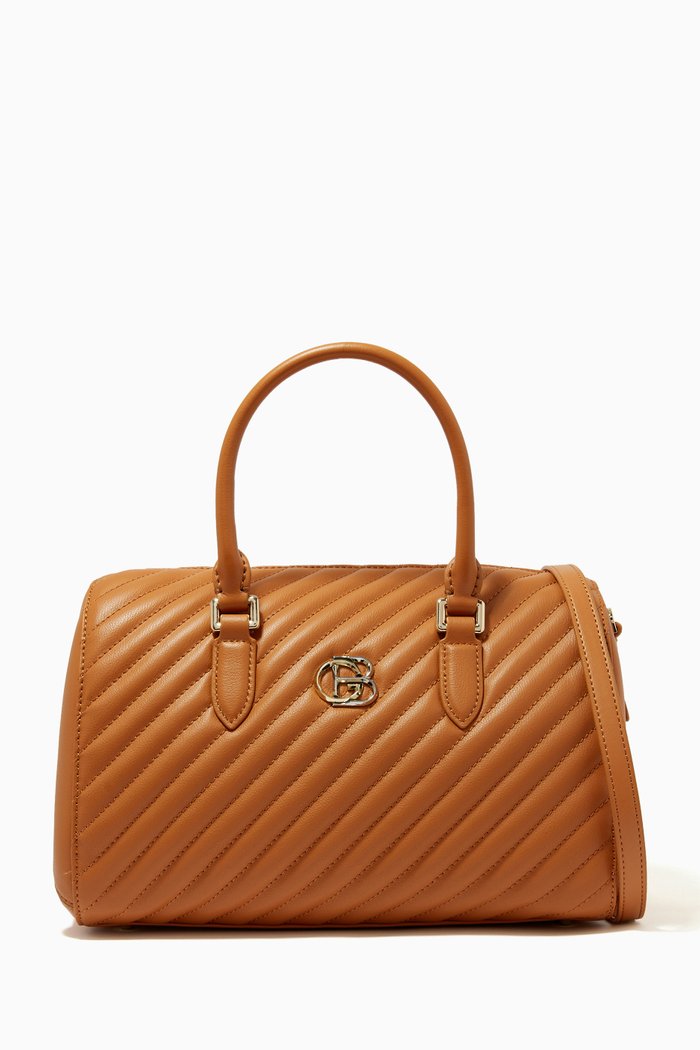 

Top Handle Bowling Bag in Quilted Leather, Brown