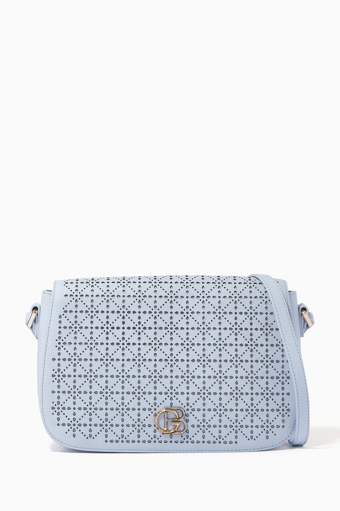 

Crossbody Bag in Embossed Leather, Blue