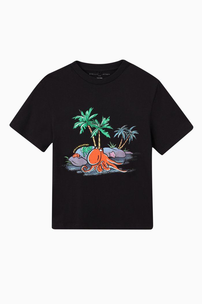 

Beach Print T-Shirt in Cotton, Black