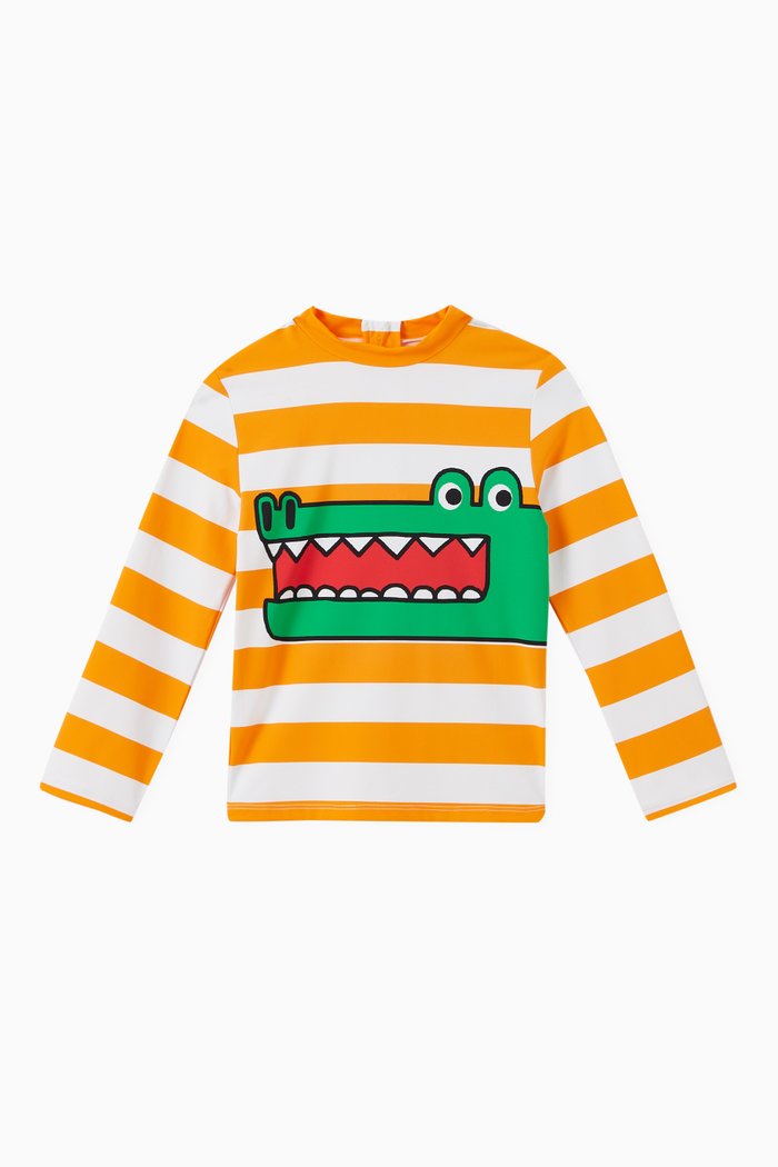

Striped Crocodile Print T-shirt in Cotton, White