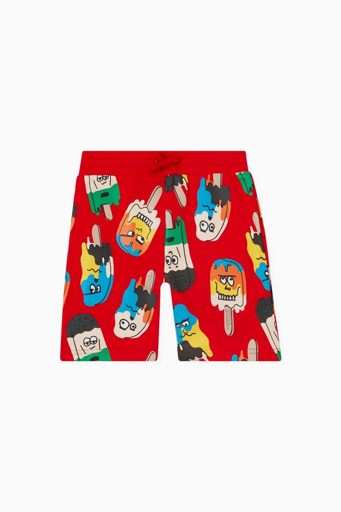 

Ice Cream Face Print Shorts in Cotton, Red