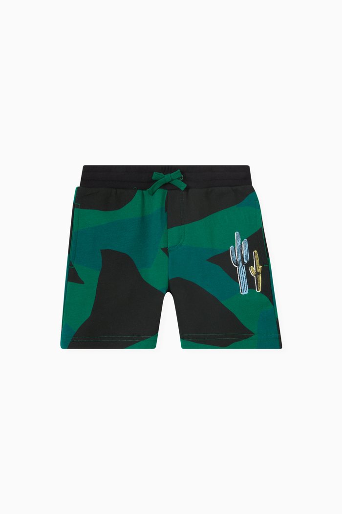 

Bi-colour Cactus Print Shorts in Cotton, Green
