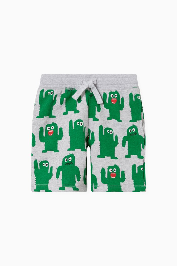 Cactus Print Shorts in Jersey, Grey