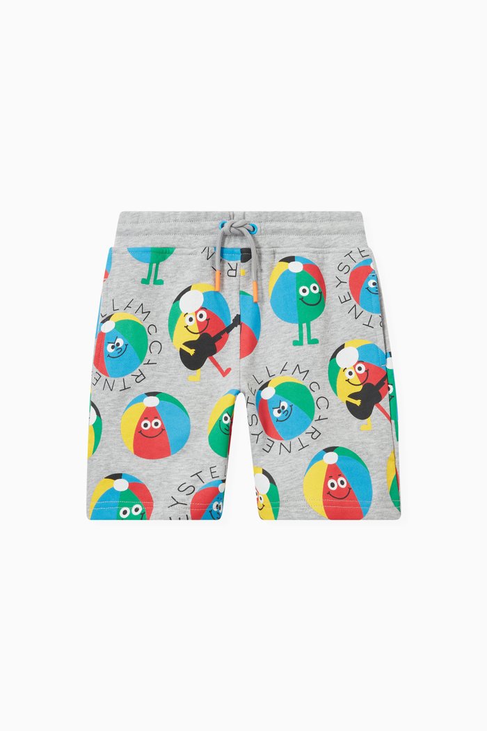 

Ball & Logo Print Shorts in Cotton, Grey