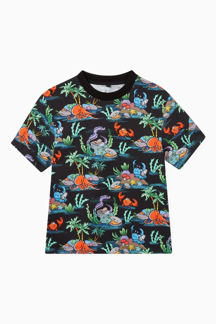 

Marine Print T-Shirt in Jersey, Black