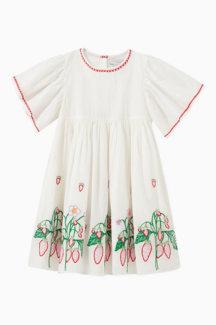 

Embroidered Floral Dress in Cotton Jacquard, White