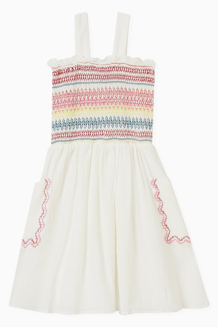 

Stitch Ruffle Dress in Organic Cotton, White