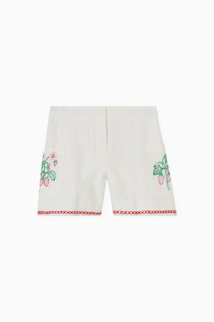 

Floral Embroidery Shorts in Linen Blend, White