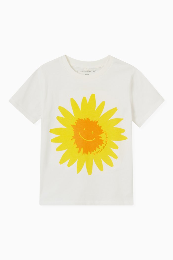 

Smiley Sunflower Print T-shirt in Organic Cotton, White