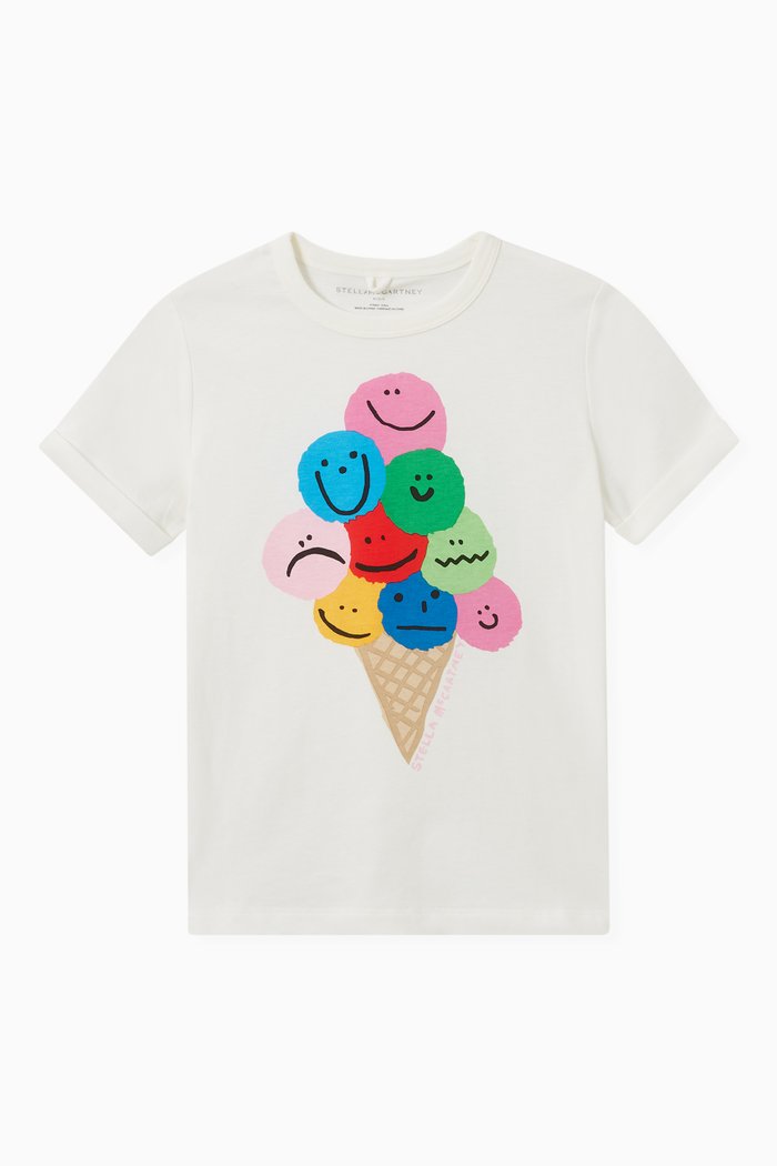 Falling Ice Cream Print T-shirt in Cotton, White