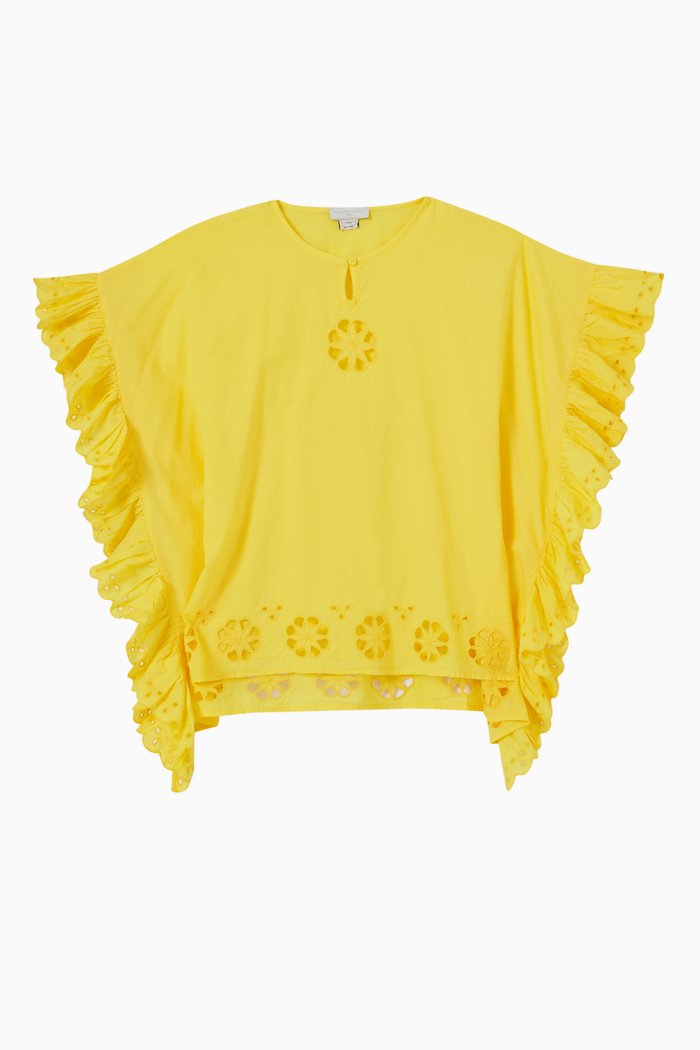 Ruffle Sleeves Dress in Cotton, Yellow