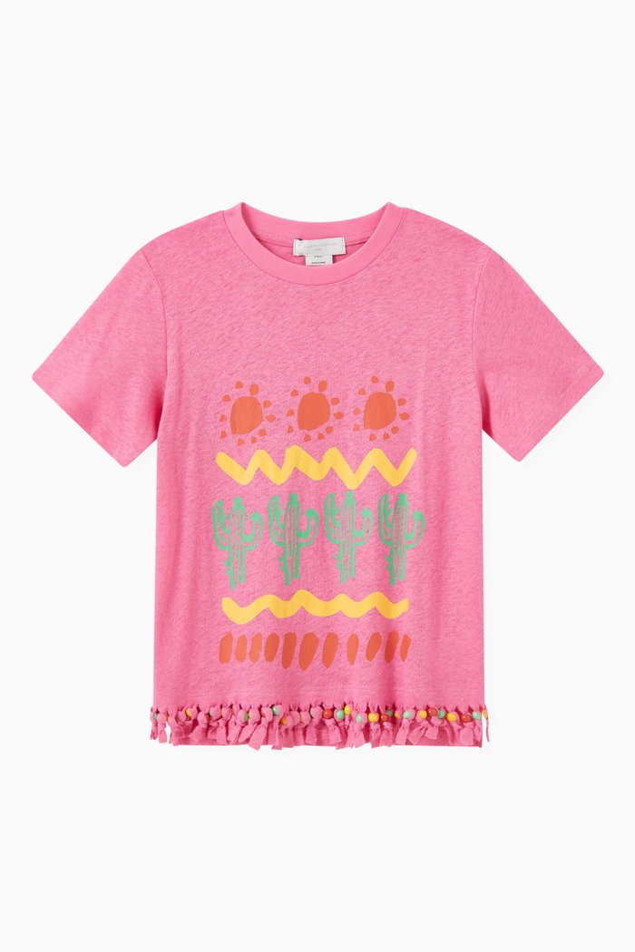 

Fringed T-shirt in Cotton Linen Blend, Pink
