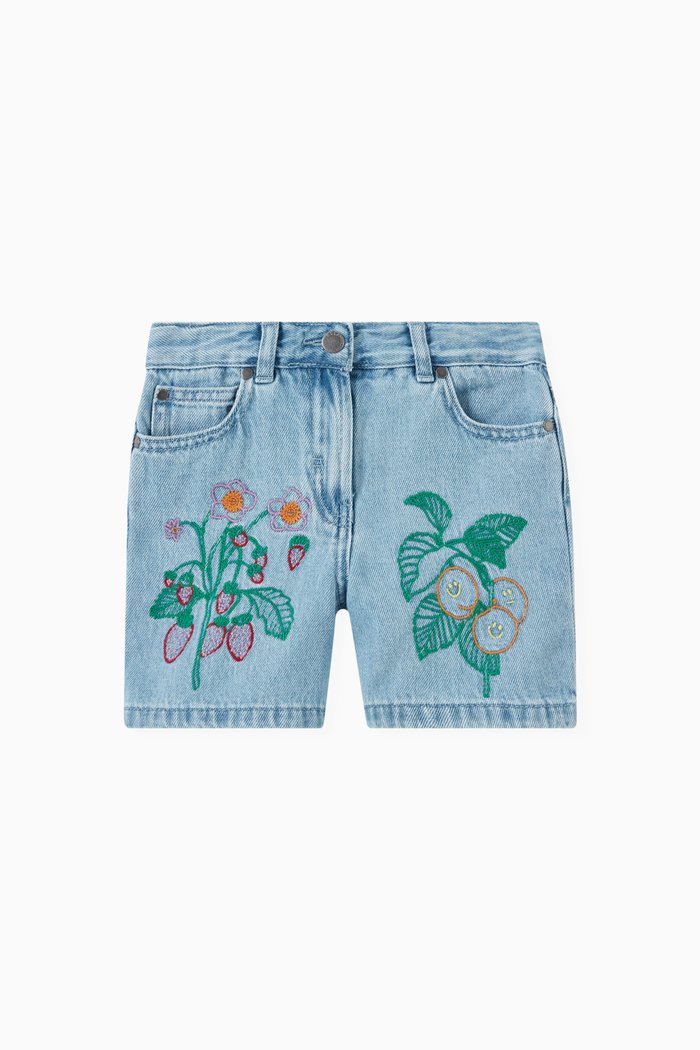 

Botanical Embroidered Shorts in Sustainable Cotton, Blue