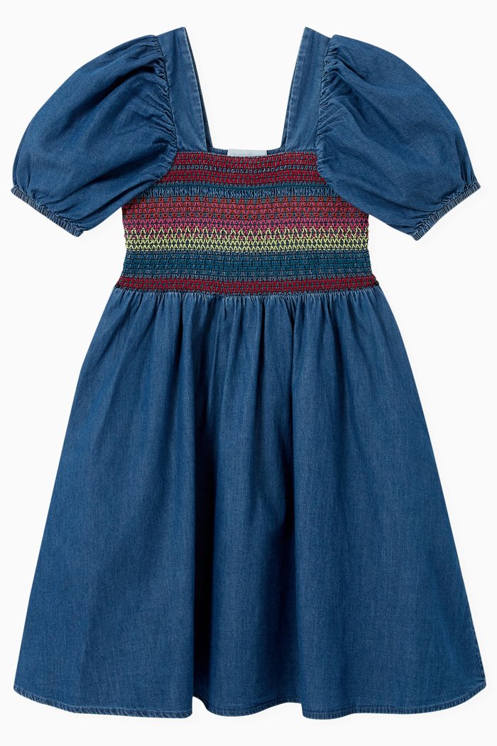 

Balloon Sleeved Dress in Cotton, Blue