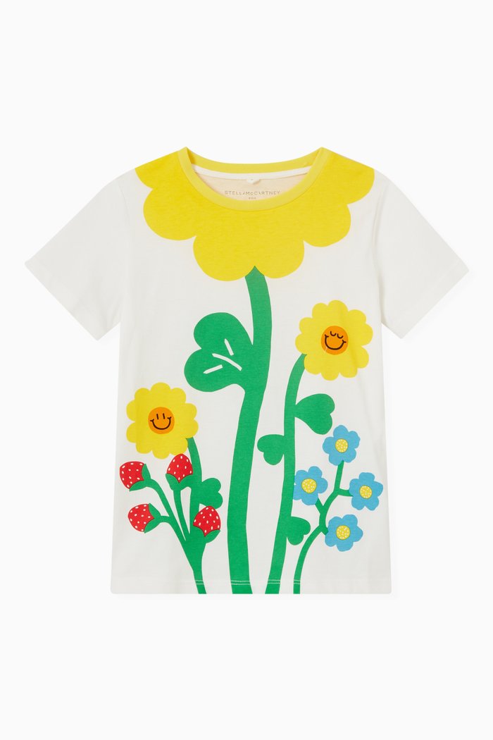 

Floral Print T-shirt in Cotton, White