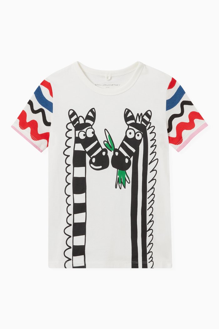 

Zebra Graphic Print T-shirt in Cotton Jersey, White