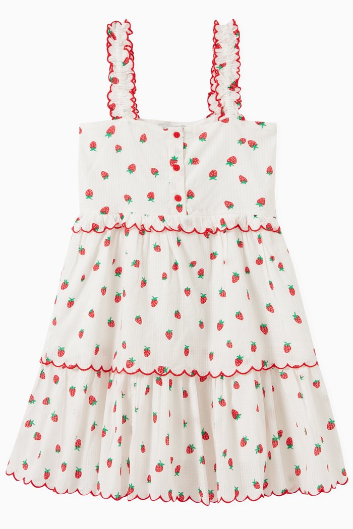 

Strawberry Print Dress in Cotton Jacquard, White