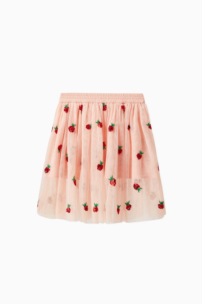 

Sequined Strawberry Skirt in Tulle, Pink