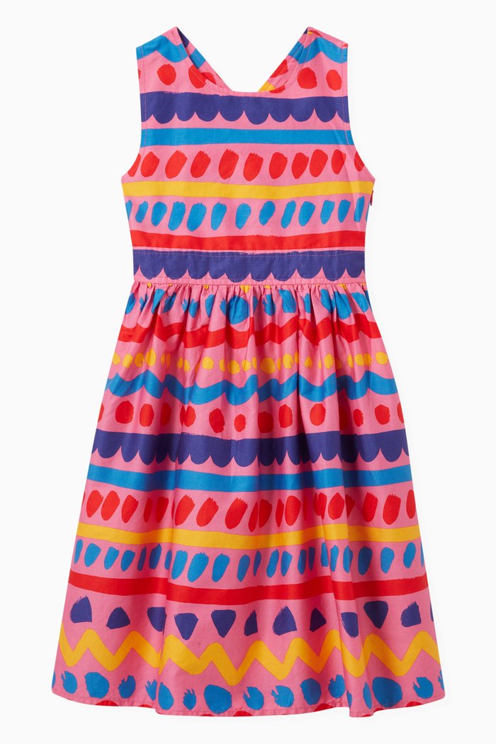 

Stripe & Wave Print Dress in Cotton, Multicolour
