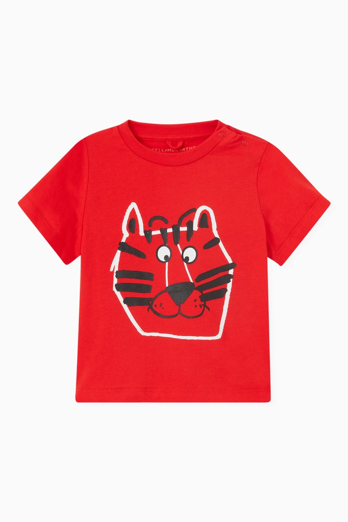 

Tiger Print T-shirt in Cotton, Red