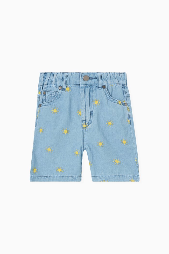 

Embroidered Sun Shorts in Cotton, Blue