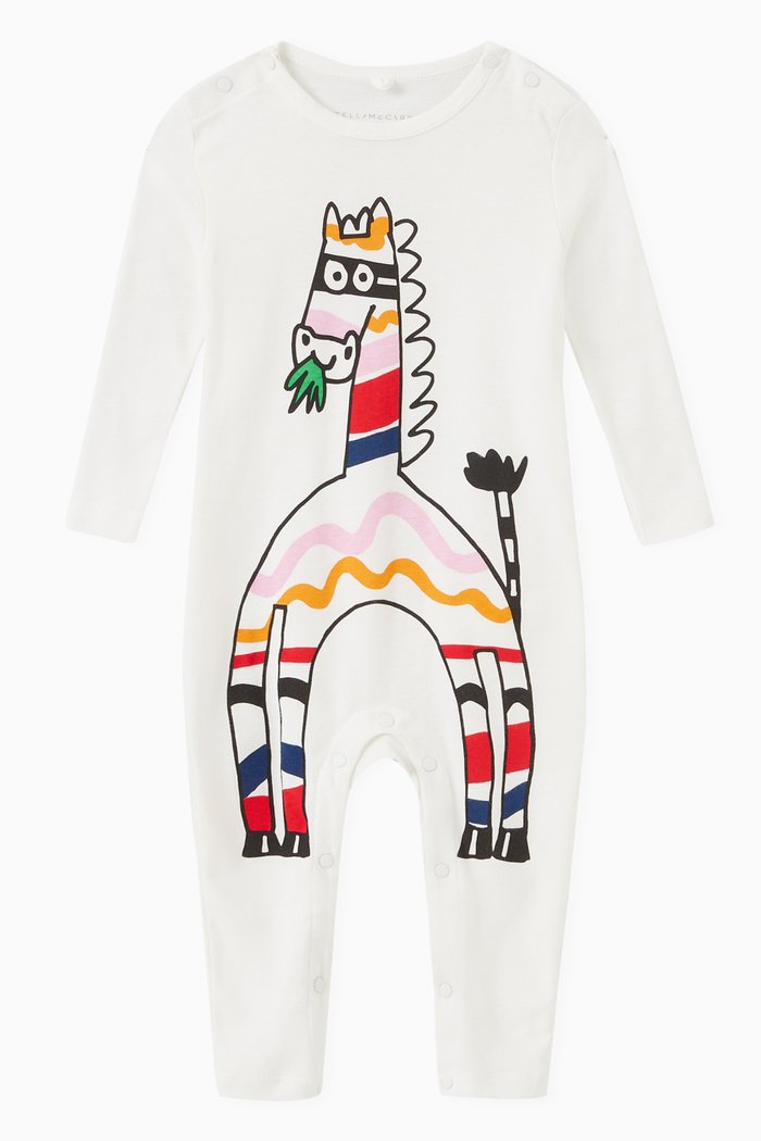 Doodle Zebra Print Romper in Cotton, White