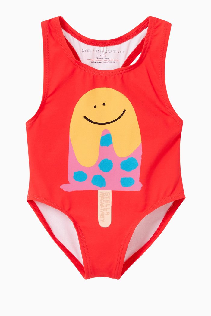 

Ice Cream Print Swimsuit in Technical Fabric, Red