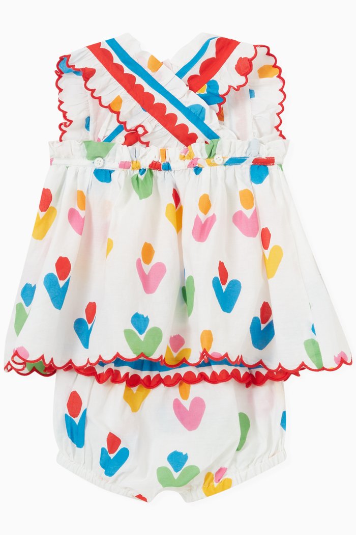 

Heart Flower Print Dress Set in Cotton, White