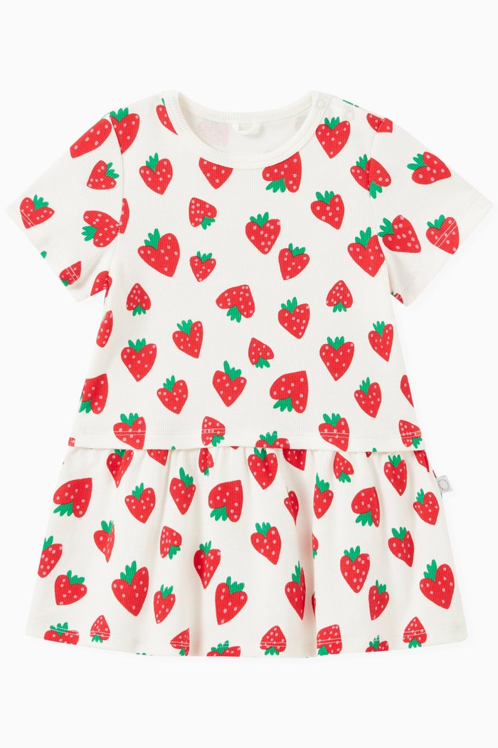 

Strawberry Print Dress in Stretch Cotton, White