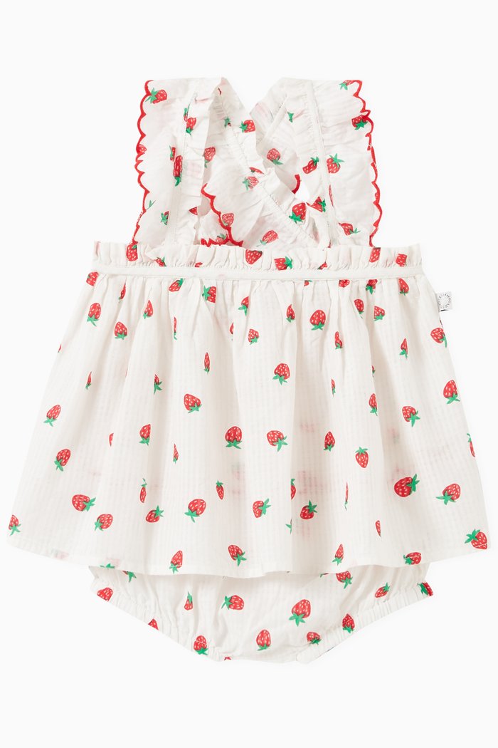 

Strawberry Print Dress Set in Cotton Jacquard, White