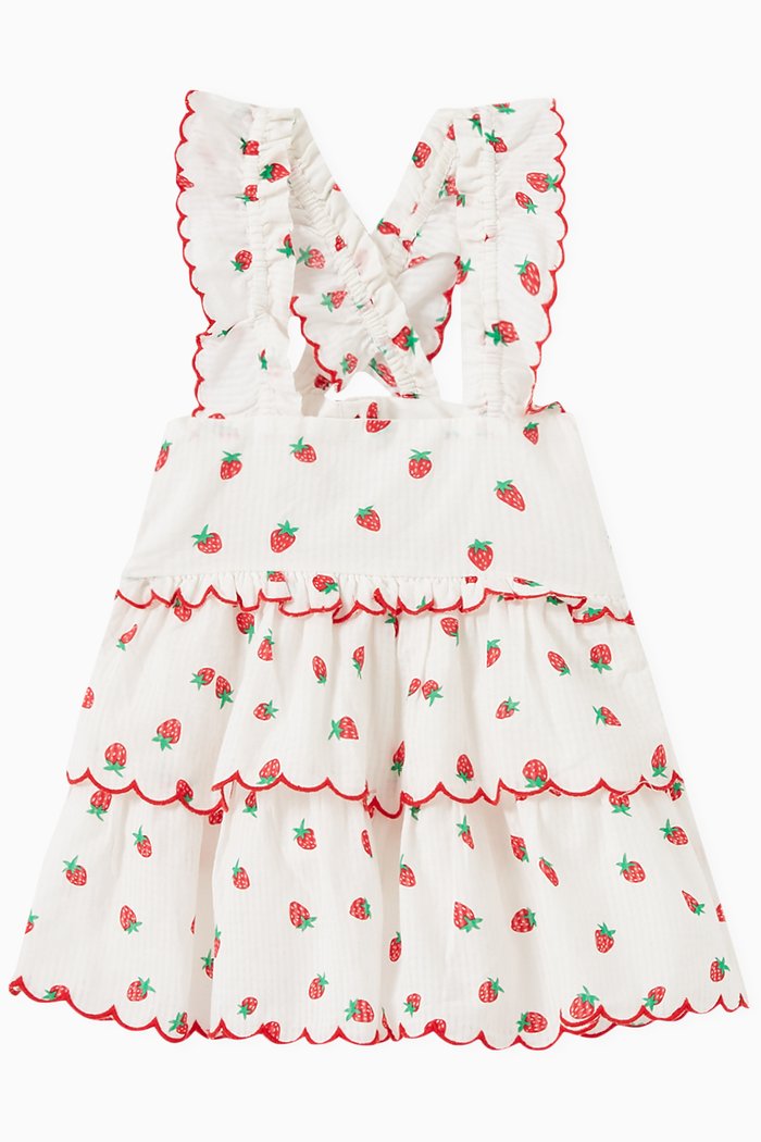 

Strawberry Print Dress Set in Cotton Jacquard, White