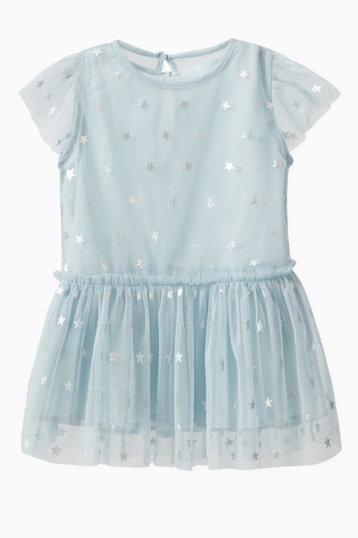 

Star Print Tulle Dress with Bloomers in Cotton, Blue