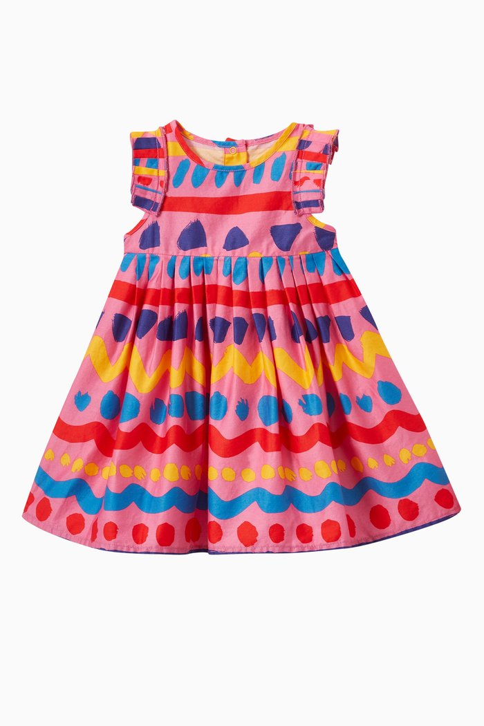

Stripe & Wave Print Dress with Bloomers in Cotton, Multicolour