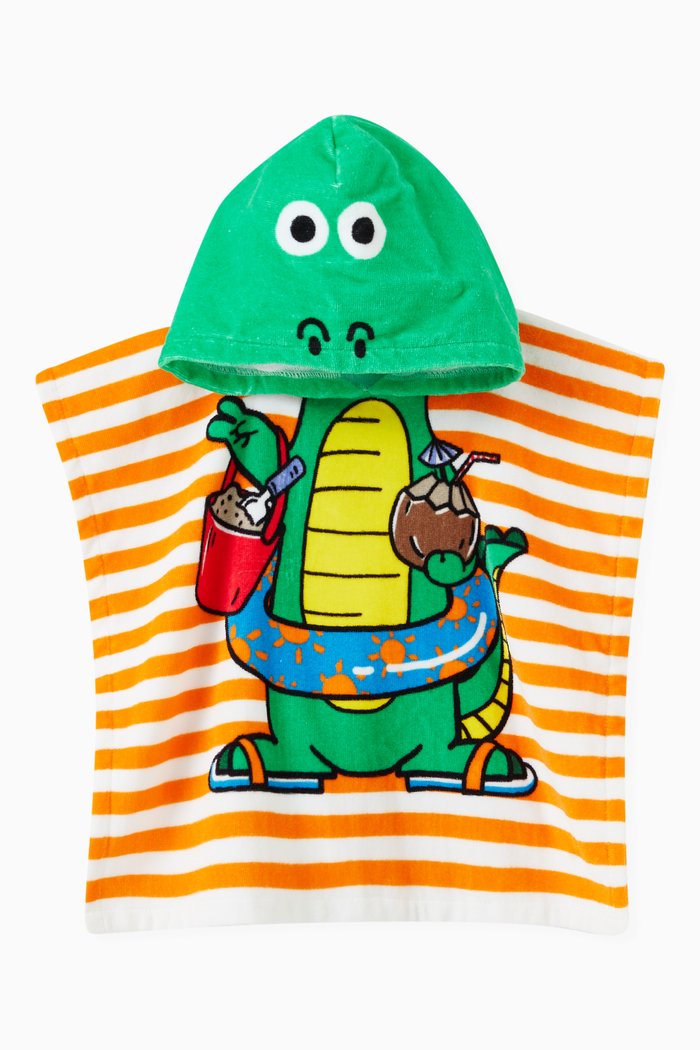 

Alligator and Stripes Hooded Towel in Cotton, White